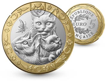 Officiële Franse € 5,- herdenkingsmunt “De kat”, Verzenden