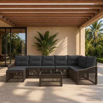 vidaXL Tuinbankenset 9 st Grijs poly rattan, Verzenden, Nieuw, Meer dan 8 zitplaatsen