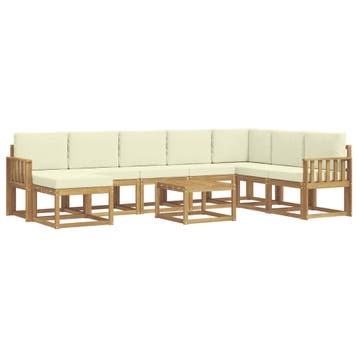 vidaXL Buiten bankenset met kussen 9 pcs Wit en crèmekleurig, Verzenden, Nieuw