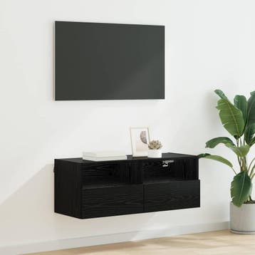vidaXL TV Wandkast 80 x 30 x 30 cm Zwart Eiken Bewerkt hout, Verzenden, Nieuw, 50 tot 100 cm, Minder dan 100 cm