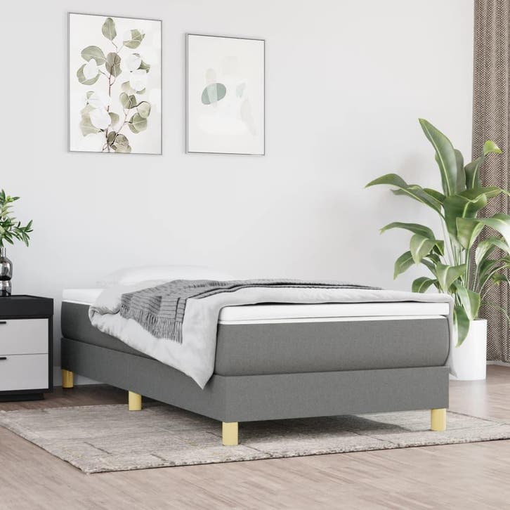 vidaXL Boxspring bed 90x190 cm stof donkergrijs, Huis en Inrichting, Slaapkamer | Bedden, 90 cm, 190 cm of minder, Grijs, Eenpersoons
