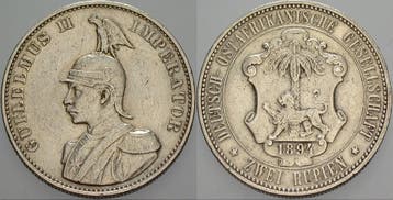2 Rupien 1894 A Deutsch Ostafrika Wilhelm Ii, Postzegels en Munten, Verzenden