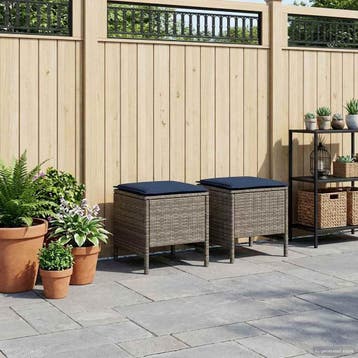 vidaXL 2 st Tuinvoetenbank PE Rattan Grijs en Marineblauw, Verzenden, Nieuw, Rotan, 2 zitplaatsen