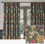 William Morris “Cray” Indigo/Berry – Paar gevoerde gordijnen, Antiek en Kunst