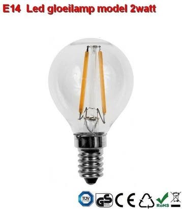 E14 LED filament bol design 2w Warmwit, Verzenden, Nieuw