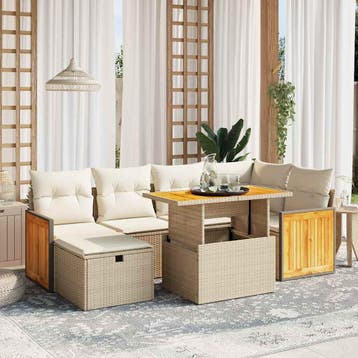 vidaXL 7-delige Loungeset met kussens poly rattan beige, Verzenden, Nieuw, Loungeset