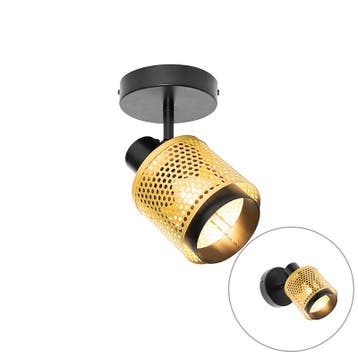 Industriële spot zwart met goud - Kayden, Huis en Inrichting, Lampen | Spots, Verzenden, Nieuw