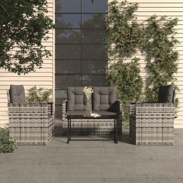 vidaXL 4-delige Loungeset met kussens poly rattan grijs, Verzenden, Nieuw, 4 zitplaatsen, Loungeset