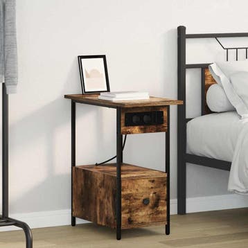 vidaXL Nachtkastje Gerookt eiken 60 x 30 x 61 cm Bewerkt, Minder dan 45 cm, Verzenden, Nieuw, 55 tot 70 cm