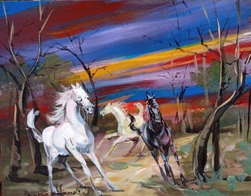 Romano Mussolini (1927-2006) - Cavalli in libertà, Antiek en Kunst, Kunst | Schilderijen | Klassiek