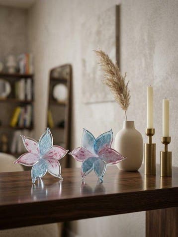 Tafelmiddenstuk (2) - Glas - Glazen kunstbloemen, Antiek en Kunst, Antiek | Glas en Kristal