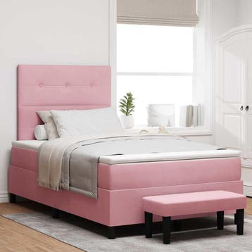 vidaXL Boxspring bed met hoofdeinde Roze 190 x 120 cm, Verzenden, Nieuw, Twijfelaar, Stof