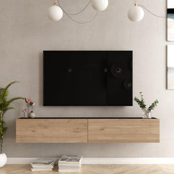 [en.casa] Tv-meubel Lapinlahti 180x31,5x29,5cm zwart en eike, Huis en Inrichting, Verzenden, Nieuw