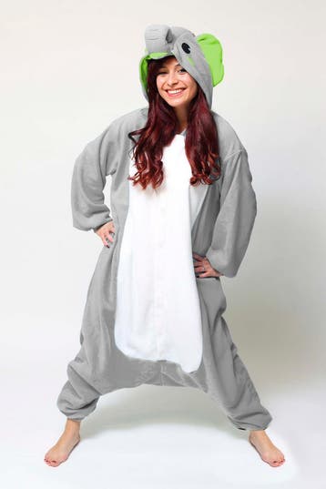 KIMU® Onesie Grijze Olifant Pak M-L of 170-176 Olifantenpak, Maat 38/40 (M), Carnaval, Nieuw, Ophalen of Verzenden