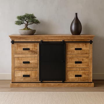 Dressoir Mangohout Milan 140 cm, Verzenden, Nieuw, Overige houtsoorten, Industriële meubels