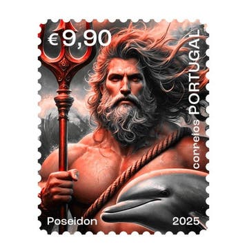 Portugal 2025/2025 - Crypto Stamp - Poseidon - Rood, Gestempeld