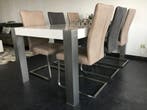 Set van 6 leren eetkamerstoelen met rvs sledepoot - diverse, Ophalen of Verzenden, Nieuw, Leer