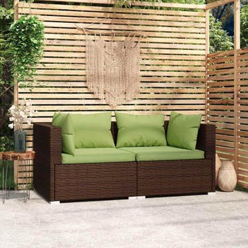 vidaXL Bank 2-zits met kussens poly rattan bruin, Verzenden, Nieuw