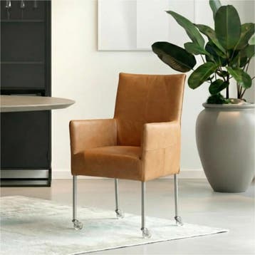 Leren eetkamerstoel Spark - Kenia Cognac (cognac) - Poten, Bruin, Nieuw, Ophalen of Verzenden, Industrieel, Modern