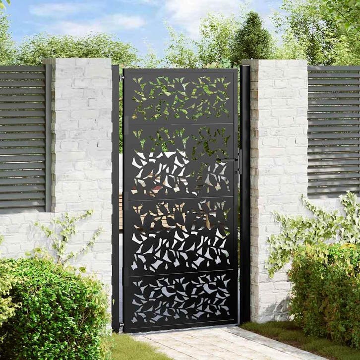 vidaXL Poort met bladontwerp 100x175 cm staal zwart, Tuin en Terras, Tuinpoorten, Nieuw, Verzenden