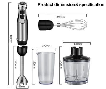 Staafmixer 1200W –4-in-1 Handblender met Hakmolen &amp Garde, Verzenden, Nieuw