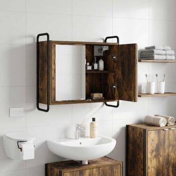 vidaXL Hangend Badkamerkast Gerookt eiken 64 x 20 x 56,5 cm, Verzenden, Nieuw