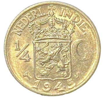 Nederlands Indië zilveren 1/4 Gulden (1904-1945), Verzenden, Koningin Wilhelmina, Losse munt, Zilver