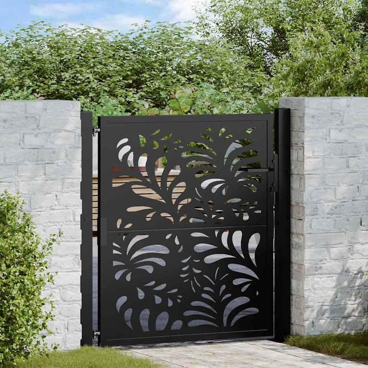 vidaXL Poort met golfontwerp 100x100 cm staal zwart, Tuin en Terras, Tuinpoorten, Nieuw, Verzenden