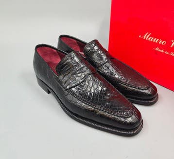 Enzo Bonafè Crocodile-41.5-Black Pennyloafers - Loafers -, Nieuw