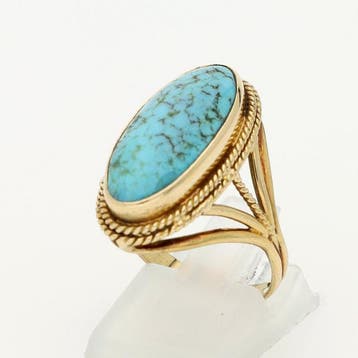 Ring - 18 karaat Geel goud - 5.52ct. tw. Turquoise, Nieuw