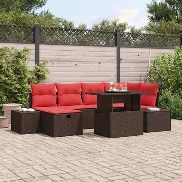 vidaXL Tuin Sofa Set 7 st Bruin poly rattan, Verzenden, Nieuw, Rotan, 7 zitplaatsen