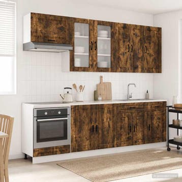vidaXL Keukenblok PORTO 8 st Gerookt eiken Bewerkt hout, Verzenden, Nieuw, Bruin