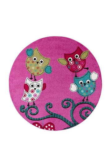 Rond Kindervloerkleed | Kids | Uilen | Roze | 120x120 cm, Verzenden, Nieuw