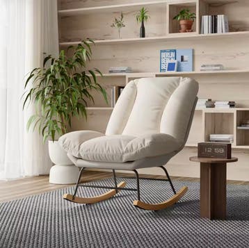 Nieuwe Japandi Fauteuil – Luxe Gestoffeerde Schommelstoel, Verzenden, Nieuw