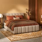 *WOONWINKEL* Teddy Boucle Bedframe Met Strepen 160 X 200 Cm, Verzenden, Nieuw, Beige