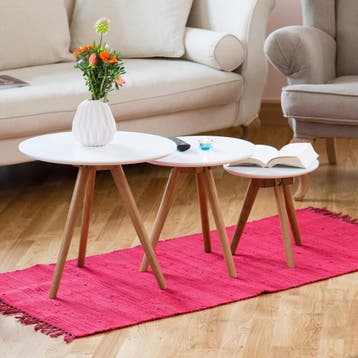 2dekans | WOLTU Bijzettafel Set van 3 Wit/Walnoot - 50, 40, Ophalen of Verzenden, Zo goed als nieuw