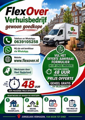 Goedkoop verhuisbedrijf - ALPHEN AAN DEN RIJN -- Flexover --, Inpakservice, Opslag