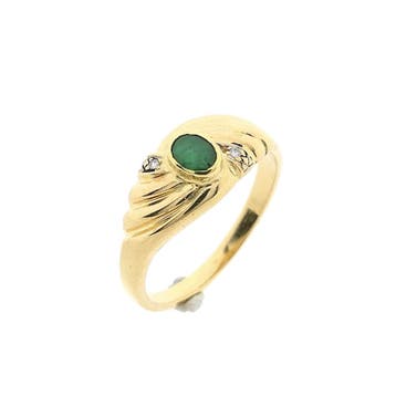 Gouden ring met smaragd en zirconia; 14 karaat; ringmaat 19, Sieraden, Tassen en Uiterlijk, Gebruikt, 19 tot 20, Ophalen of Verzenden