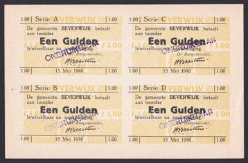 Nederland. - Ongesneden vel noodgeld WW II - 1 Gulden 15 mei