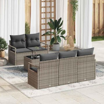 vidaXL Tuin Sofa Set met kussen met opslag 6 pcs Grijs poly, Verzenden, Nieuw, Rotan, 6 zitplaatsen