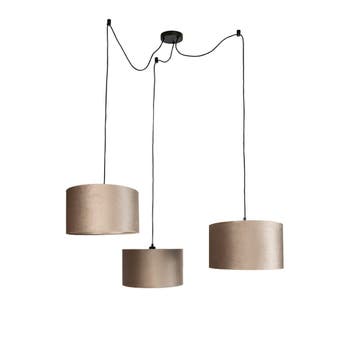 Hanglamp zwart met taupe kap 35cm 3-lichts - Cava, Verzenden, Nieuw, Modern