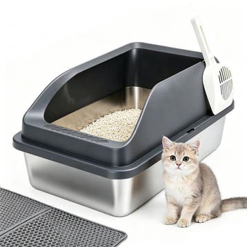 Kattenbak - Kattentoilet - 61x41x31 cm - Zilver/Grijs - Nobl, Dieren en Toebehoren, Verzenden, Zo goed als nieuw