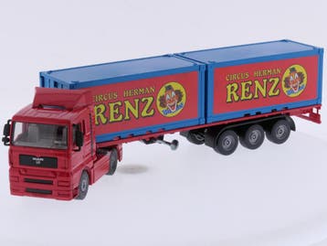 Schaal 1:55 Siku 3424 containertruck MAN Circus Renz #9785, Ophalen of Verzenden, Gebruikt