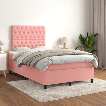 vidaXL Boxspring met matras fluweel roze 120x200 cm, Verzenden, Nieuw, Twijfelaar, 120 cm