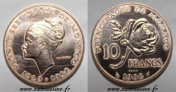 Monaco Km E72 10 Francs 1982 Princesse Grace Kelly Probe..., Verzenden