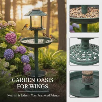 Decoratief Vogelbad met Voedersysteem en Verlichting - 97cm, Verzenden, Nieuw