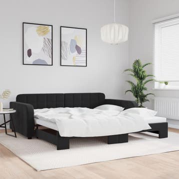 vidaXL Slaapbank met onderschuifbed 100x200 cm fluweel zwart, Huis en Inrichting, Slaapkamer | Bedden, 100 cm, Eenpersoons, Verzenden