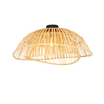 Oosterse plafondlamp zwart met naturel bamboe 62 cm - Pua, Verzenden, Nieuw