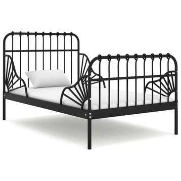 vidaXL Bedframe verlengbaar metaal zwart 80x130/200 cm, Eenpersoons, Verzenden, Zwart, Nieuw