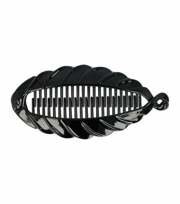 Haarspeld bananenklem - Staartklem blad vorm 14cm - Zwart, Nieuw